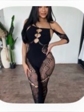 OOTDFash Black Cutout Halter Knit Jumpsuit with Button Accents